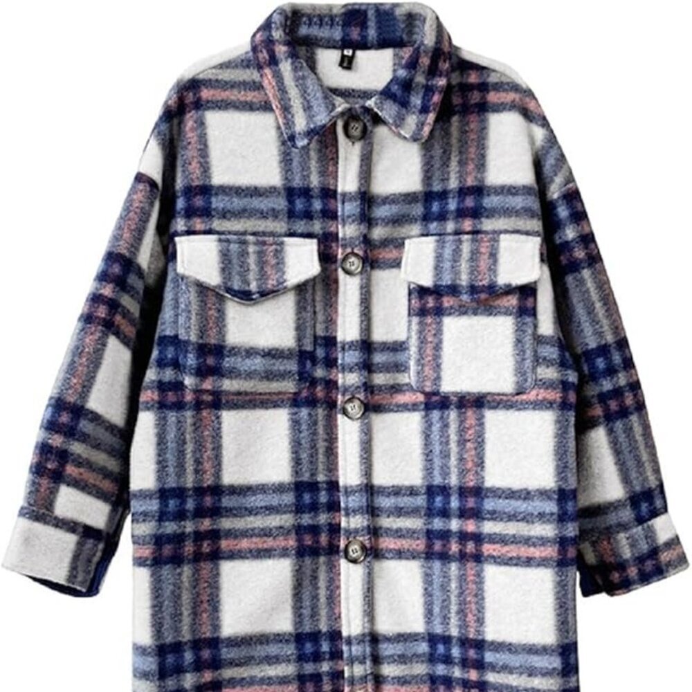 Plaid Spread Collar Spring Long Midi Cut Button Closure Coat Jacket - Picture 5 of 5